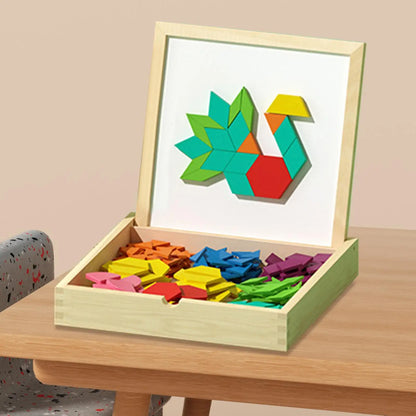 Magnetic Wooden Pattern Blocks Set STEMs Geometry Learning Toys For Kids 4-8, Educational Puzzle With Activity Cards