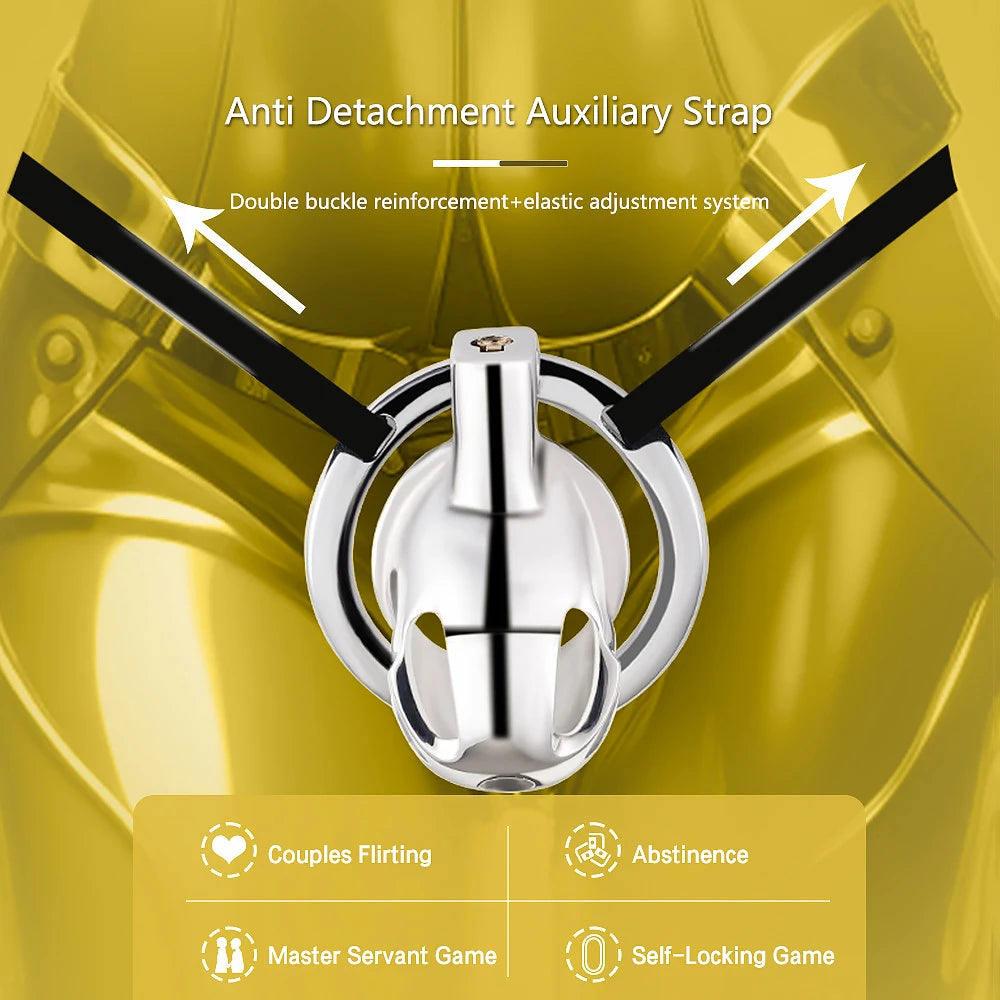 Stainless Steel Chastity Cage for Men, with Adjustable Rings (S/M/L) & Anti-Escape Belt, BDSM Adult Toy, Male Chastity Belt