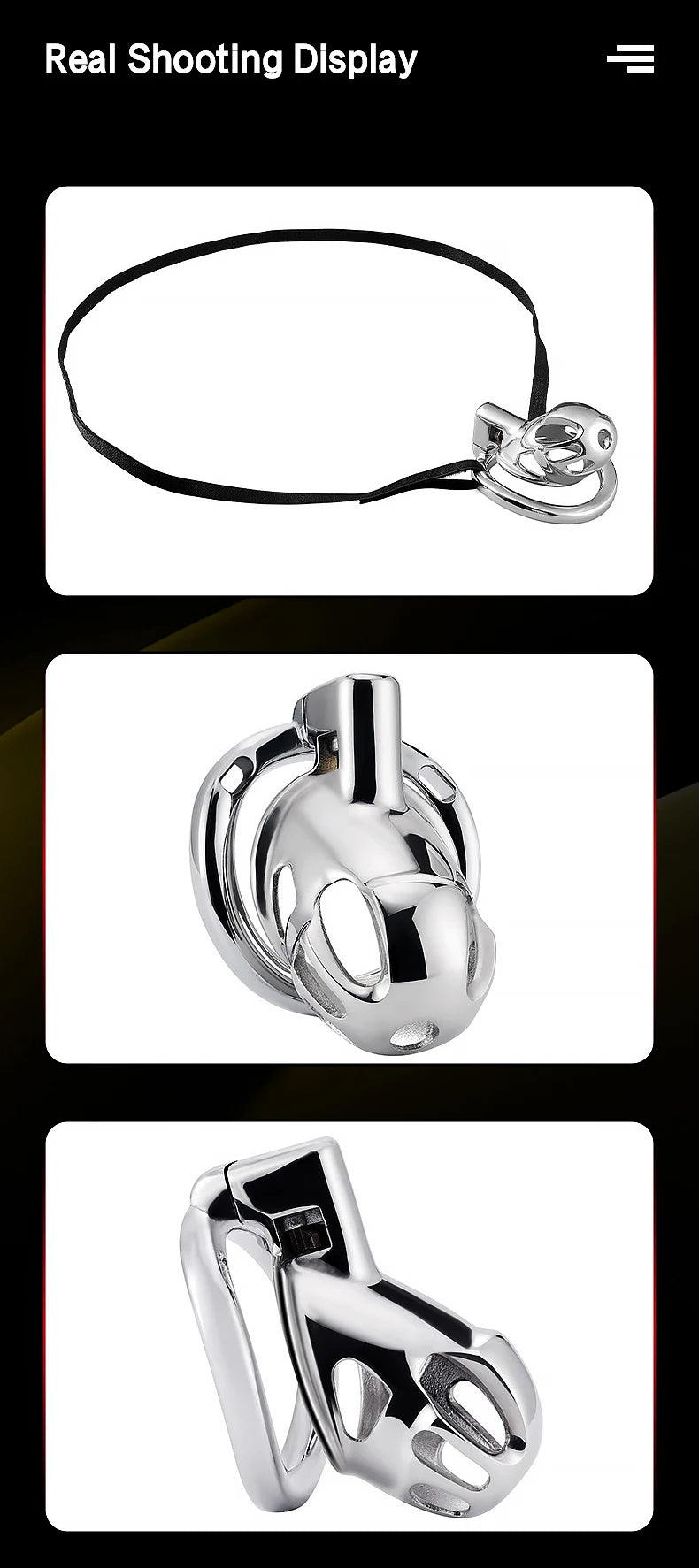 Stainless Steel Chastity Cage for Men, with Adjustable Rings (S/M/L) & Anti-Escape Belt, BDSM Adult Toy, Male Chastity Belt