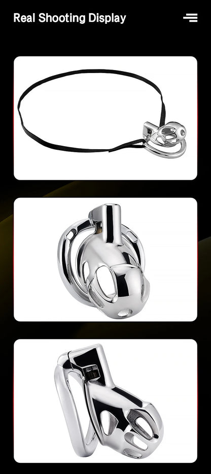 Stainless Steel Chastity Cage for Men, with Adjustable Rings (S/M/L) & Anti-Escape Belt, BDSM Adult Toy, Male Chastity Belt